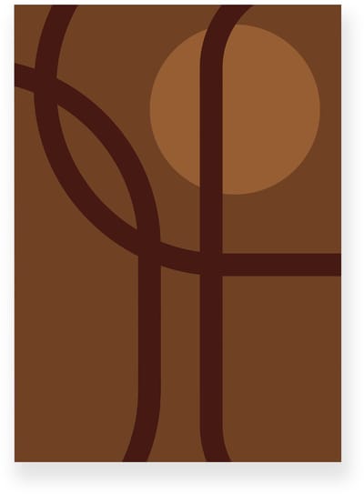 Poster 20x30 cm - Abstracte Lijnen - Cirkel - Donkerbruin - Lichtbruin - Minimalistisch - Modern - Muurdecoratie - Wanddecoratie