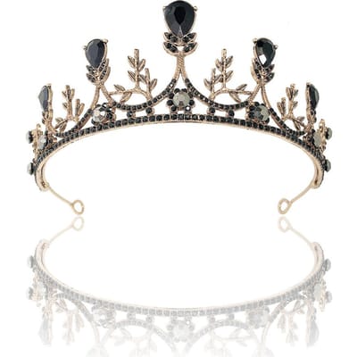 Baroque Rétro Noir Brillant Couronne Tiare Nuptiale Robe de Mariage Mariage Anniversaire Couronne gray