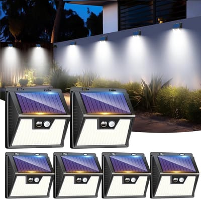 Set van 6 Solar Buitenlampen met Bewegingsmelder - Heldere LED – 3 Modi – IP65 Waterdicht