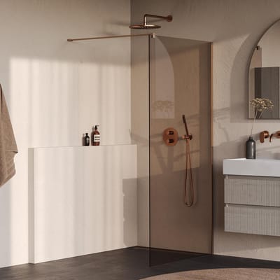 Brauer Oblivion - Inloopdouche - Brons Glas - 90 x 200 cm - incl. Glascoating - PVD Koper Geborsteld
