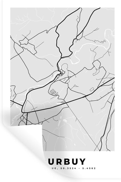 Muurstickers - Sticker Folie - België – Durbuy – Stadskaart – Kaart – Zwart Wit – Plattegrond - 20x30 cm - Plakfolie - Muurstickers Kinderkamer - Zelfklevend Behang - Zelfklevend behangpapier - Stickerfolie