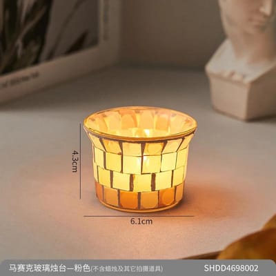 Bougeoirs en mosaïque de verre pour la maison, cadeaux pratiques de style simple pour les amis et les camarades de classe pour la Saint-Valentin. Style A yellow