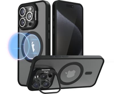 Hoesje geschikt voor iPhone 16 Pro Transparant– Geschikt voor MagSafe - Zwart + 2 Camera Protector – Case – Met Telefoonstandaard
