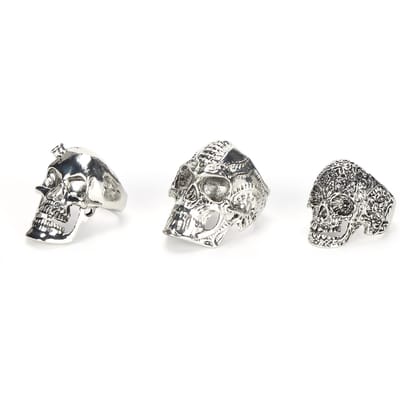 3 stuks Schedel Ringen Legering Modieuze Ring Set Vintage Zilver Cosplay Schedel Ringen voor Mannen gray