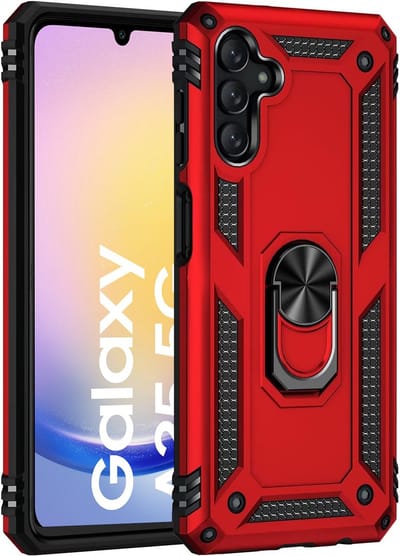Hoesje geschikt voor Samsung Galaxy A25 hoes met Ringhouder - Armor dubbel laag - Arara backcover - Rood