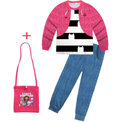 Baby Meisjes Gabbys Dolhouse Kinderen Kostuum Pyjama Gabby Kat Lange Mouw T-shirt+Broek Hoofdband Set Kinderen Halloween Nachthemden 150(10-11Y) gray