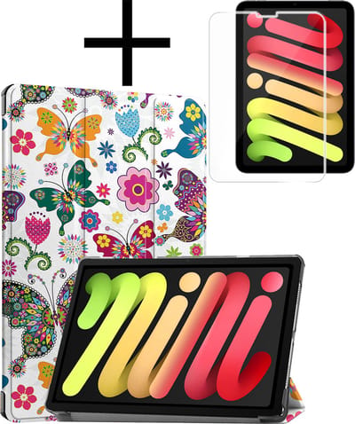 Hoes - Geschikt voor Apple iPad Mini 7 (2024) - 8.3 inch - 7e Generatie - Met Screenprotector - Trifold Bookcase - Hard Cover - Hardcover Book Case - Tablet Hoesje - Vlinders