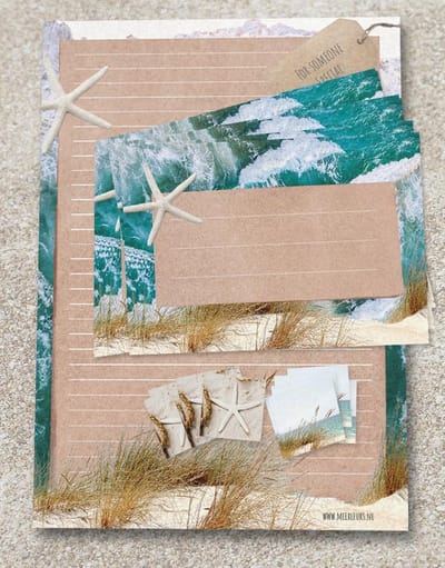 Briefpapierset Strand / Zee - Schrijfblok 50 vel A4 formaat + 12 enveloppen  + 12 sluitstickers