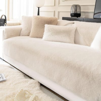 Zachte Velours Sofahoes voor 1, 2, 3, 4-zits Banken, Antislip Bescherming tegen Huisdieren en Kinderen (Beige, 28 x 83 inch)