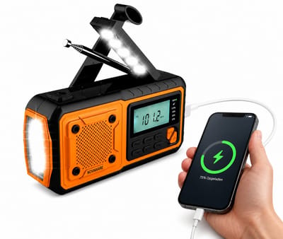 NovaWare® Noodradio Solar Opwindbaar 4400mAh Powerbank – Draagbare Radio FM/AM – Zonne-energie & Handslinger – Zaklamp SOS Alarm – Noodpakket Radio op Batterijen – Outdoor Survival Camping Emergency Radio – Oranje