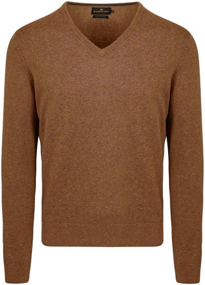 Steppin' Out Trui Cotton Cashmere V-hals Camel - Maat S - Heren - Pullovers