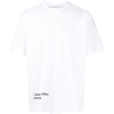 T-shirt à manches courtes et col rond avec détail imprimé logo Calvin Klein pour homme Blanc J30J322881-YAF XXL white