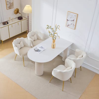 Sweiko Een set van 4-moderne Fluwelen Woonkamer Stoelen, Badkamerstoelen, Bloemblaadjes rug kussens, vergulde metalen poten, en slaapkamer eetkamer vlinder kussens, Beige (geen tafel)