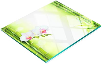 Stijlvol en duurzaam glazen bord met orchideeën- en bamboeprint, 60x52 cm