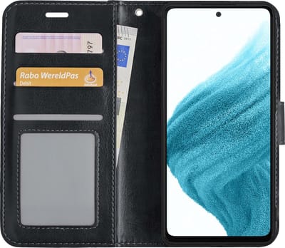 Hoesje - Met Pasjeshouder - Geschikt voor Samsung Galaxy A53 - Luxe Bookcase Portemonee - Flip Case - Kunstleer Book Case - Flipcase - Book Cover - Walletcase - Portemonneehoes - Zwart