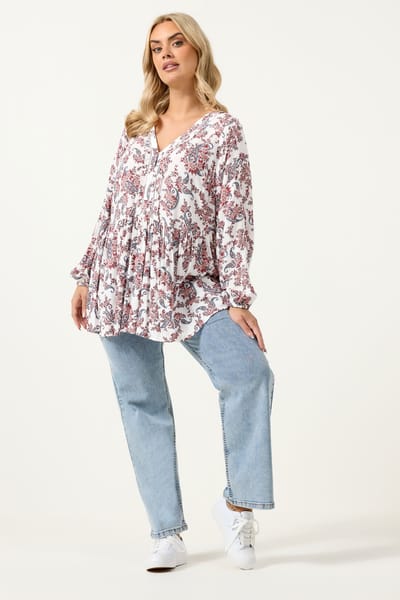 Yours Roze Blouse Met Paisleyprint En Ruches Size 42