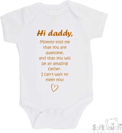 100% katoenen Romper met Tekst "Hi daddy, mommy told me that you are awesome," - Wit/tan - Maat 62/68 Zwangerschap aankondiging - Zwanger - Pregnancy announcement - Baby aankondiging - In verwachting