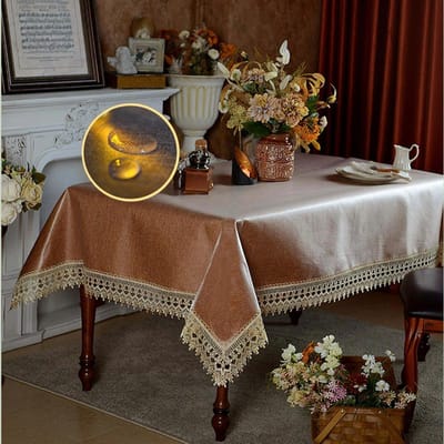 Europees Tafelkleed Waterdicht Keukenstof Eetkamer Rechthoekig Vierkant Vlekbestendig Feest Met Kant Salontafelkleed Doek 120x120cm-Square bruin