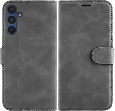 Just in Case hoesje geschikt voor Samsung Galaxy A15 (4G/5G) Hoesje met Pasjeshouder - Premium Bookcase - Grijs