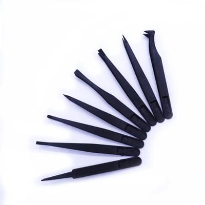 BukkitBow - Set van 8 Pincetten - Zwarte Plastic Precisie Pincet Set - Voor Hobby Sieraden en Fijn Knutselwerk
