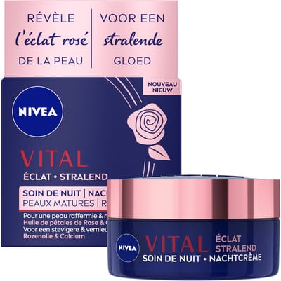 NIVEA Vital Stralende Nachtcrème Gezicht - Anti-rimpel Crème - Voedende Crème - met Creatine & Calcium - 50ml
