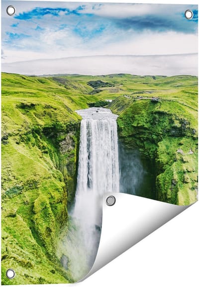 Gards Tuinposter Waterval in het Groene Landschap - 40x50 cm - Tuindoek - Tuindecoratie - Wanddecoratie buiten - Tuinschilderij