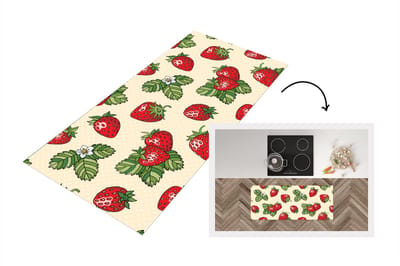 Keukenloper - Loper keuken - Aardbeien - Fruit - Patronen - 120x50 cm - Keukenloper vinyl