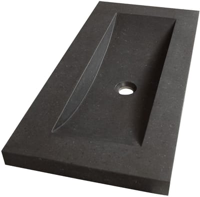 Brauer Magma Wastafel Ondiep - 80 cm - met 1 Spoelbak en 0 Kraangaten - Natuursteen Basalt Antraciet