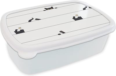 Broodtrommel Wit - Lunchbox - Brooddoos - Kat - Patronen - Muis - Jongens - Meisjes - Kinderen - Kind - 18x12x6 cm - Volwassenen