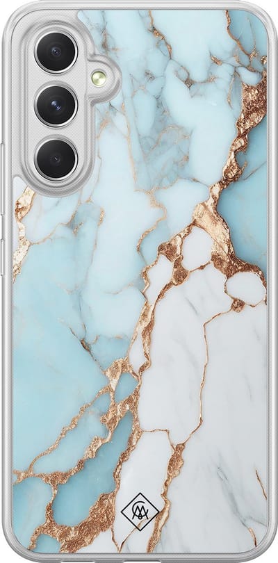 Casimoda® hoesje - Geschikt voor Samsung Galaxy A54 - Marmer Lichtblauw - 2-in-1 case - Schokbestendig - Marble design - Verhoogde randen - Blauw, Transparant