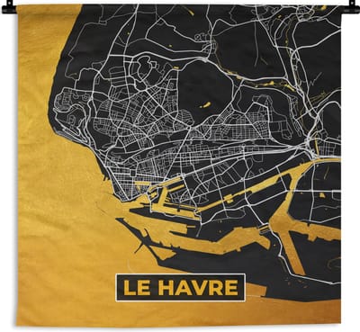 Wandkleed - Wanddoek - Kaart – Stadskaart – Le Havre - Plattegrond – Frankrijk - 180x180 cm - Wandtapijt