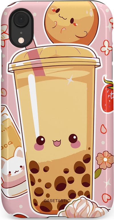 Casetastic Hoesje Geschikt voor Apple iPhone Xr - Stijlvolle Beschermende Duo-layer Case - Kawaii Thee Design - Bubble Tea