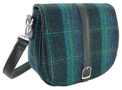 Schoudertas Beauly Blauw met Turquoise ruit - Harris Tweed - Glen Appin of Scotland