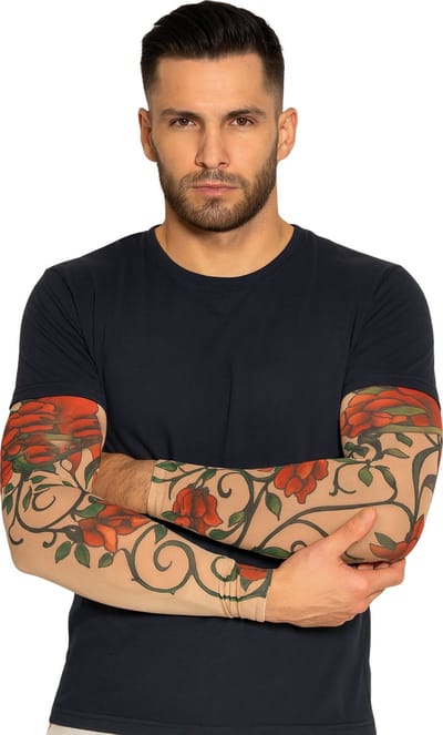 Partychimp Voordeelverpakking 2 pack Tattoo Rozen Neptattoo Sleeve voor bij Halloween Kostuum Volwassenen Carnaval Accessoires voor bij Carnavalskleding Heren Carnavalskleding Dames – Multicolor – 12 pack