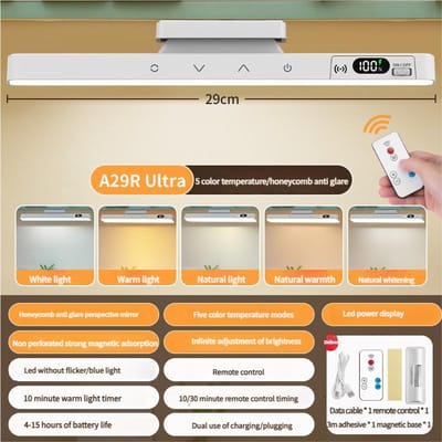 Tafellamp LED Bureaulamp USB Oplaadbaar Hangend Magnetisch Licht Leeslamp Kantooraccessoires Voor Bureau Slaapkamer Nachtkastje 5 color temperature-1PCS