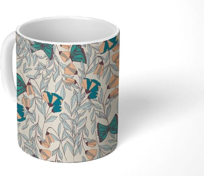Mok - Koffiemok - Meisjes - Vlinder - Bloemen - Patronen - Girl - Kids - Kinderen - Kindje - Mokken - 350 ML - Beker - Koffiemokken - Theemok