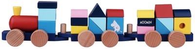 Moomin Houten Trein – Stapelblokken & Treinwagons – Educatief Houten Speelgoed – Stimuleert Motoriek & Fantasie – Blauw/Geel/Rood – Duurzaam Hout – Vanaf 1,5 Jaar – CE