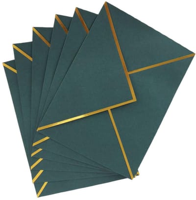 Dailygoods - 50 stuks groene luxe 13,5 x 18,5 cm V-klep enveloppen met gouden folie rand voor bruiloften, feesten en uitnodigingen