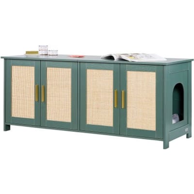 VEVOR kattenbak, 1200x450x500 mm, kattenbak met 4 rotandeuren en 2 ingangen, kattenbakkast voor binnen, kattenhuis past op de meeste kattenbakken, groen