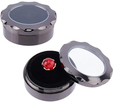 Allecto - Mini-ronde sieradendoos - Perfect voor huwelijksaanzoeken - Gunmetal steen - Diamanten display - Geschikt voor bruiloften - 2 stuks