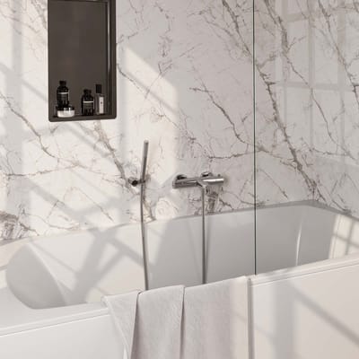 Brauer Chrome Edition opbouw baddouche thermostaatkraan SET 03 met wandhouder en staaf handdouche en doucheslang chroom