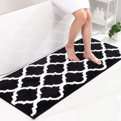Famanu – Antislip badmat - badkamertapijt - wasbaar - hoogpolig - badmat - pluizige microvezel - 60 x 120 cm - zwart