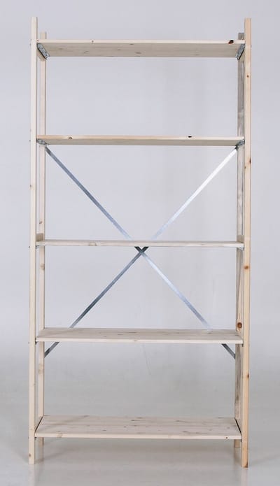 Professioneel industrieel houten magazijnrek, stellingrek, opbergrek, archiefstelling, legbordstelling met de afmeting H210 x B100 x D50 cm. Draagvermogen per plank is 100 kilo.