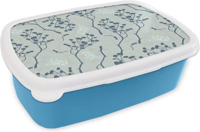 Broodtrommel Blauw - Lunchbox - Brooddoos - Patronen - Tuin - Takken - 18x12x6 cm - Kinderen - Jongen