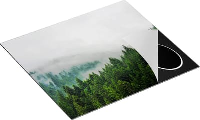 Chefcare Inductie Beschermer Groen Bos met Bomen tijdens de Mist - 60x50 cm - Afdekplaat Inductie - Kookplaat Beschermer - Inductie Mat