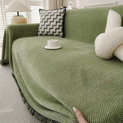 Extra Grote Chenille Plaid 180x300 cm voor 2- of 3-zits Bank, Sofa, Stoel en Bedsprei - Zacht Groen