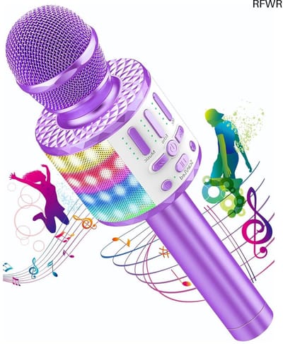 RFWR® Karaoke Microfoon voor Kinderen met Bluetooth en LED Verlichting – Verjaardagscadeau voor Meisjes en Jongens van 3 tot 12 Jaar