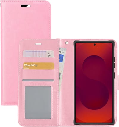 Hoesje - Met Pasjeshouder - Geschikt voor Samsung Galaxy S25 Ultra - Luxe Bookcase Portemonee - Flip Case - Kunstleer Book Case - Flipcase - Book Cover - Walletcase - Portemonneehoes - Lichtroze