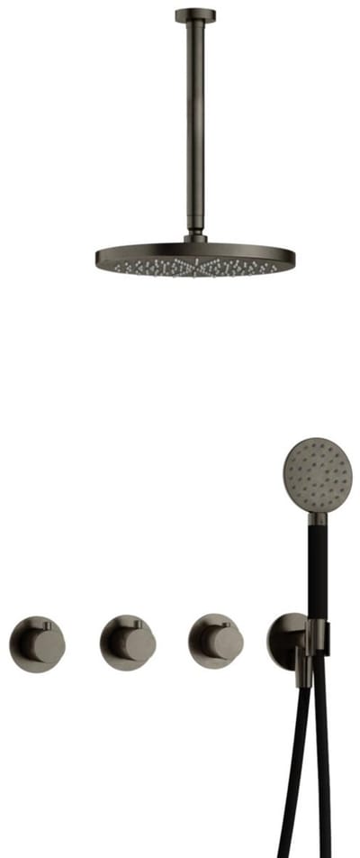 Hotbath Cobber IBS70 inbouw regendoucheset met ronde handdouche aan houder en 30cm ronde hoofddouche aan 30cm plafondarm verouderd ijzer