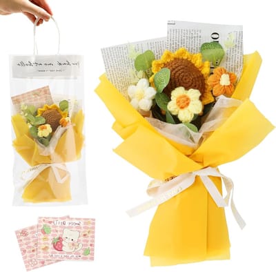 Handgemaakte Kunstbloemen Boeket met Zonnebloemen - Perfect als Emotionele Ondersteuning voor Verjaardagen, Moederdag en Valentijnsdag, Inclusief Wenskaart